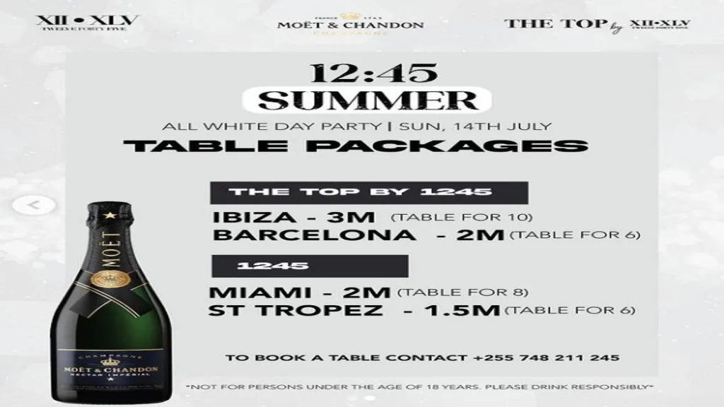 1245 White Party Drinks Package Deals