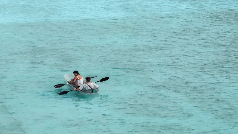 Guests participating in water sports activities.