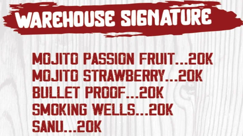 warehouse signature menu